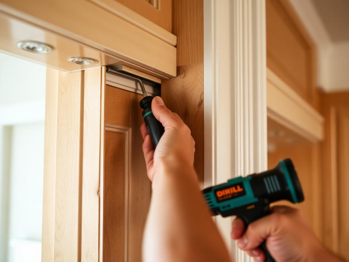 Carpenter repairing interior trim and cabinetry